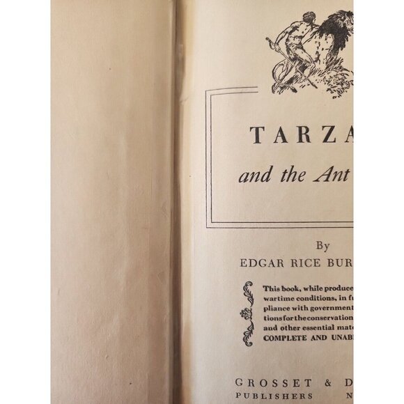 Tarzan And The Ant Men 1940s WW2 Edition HC Edgar Rice Burroughs HBS - Picture 6 of 6